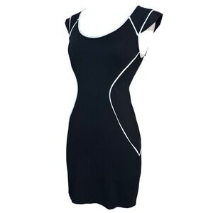 Express Sz 0 Black Body Con Dress White Trim Cyber Goth Neotropolis Mod Style